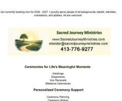 Wedding Officiant - Sacred Journey Ministries - 413-776-9277