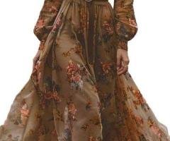 Women Vintage Pastoral Flower V-Neck Long Boho Western Dress